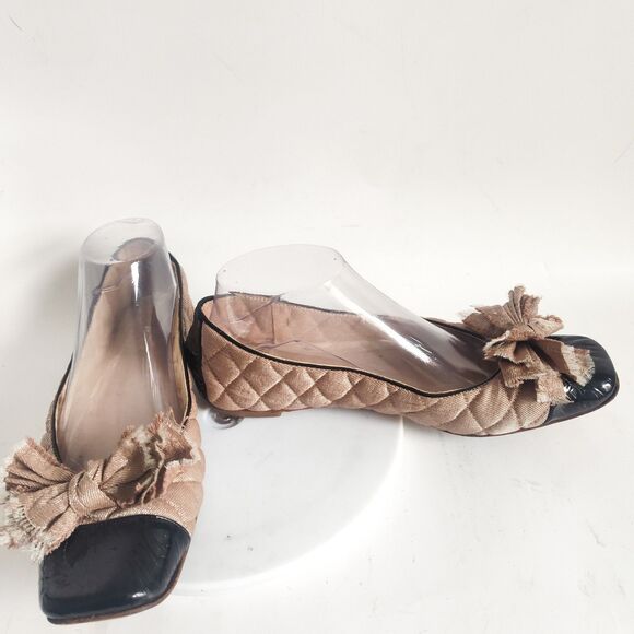 Anthropologie All Black Size 9 Patent Leather Ballet Flats Quilted Neutral Bow - Picture 7 of 13